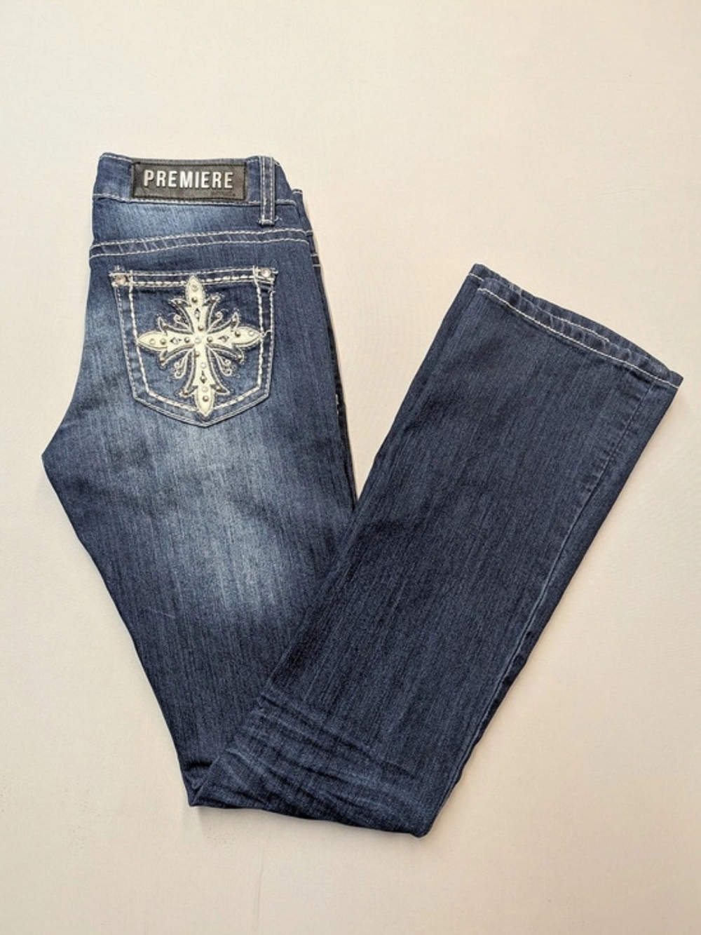 Vtg Y2K Premier Rue 21 Blue Jeans Women's Sz 1/2R Low Rise Slim Boot Embroidery